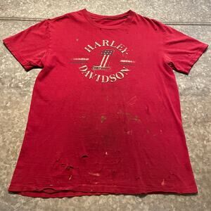 Harley Davidson Carroll Iowa Shirt Mens M/L American Flag Vintage Thrashed Y2K